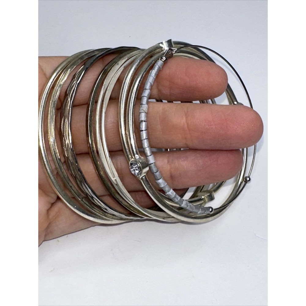 Bangle Bracelet Lot Stackable Rhinestone Grey Bea… - image 2